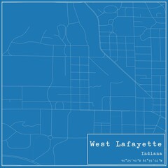 Blueprint US city map of West Lafayette, Indiana.