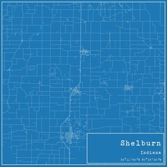 Blueprint US city map of Shelburn, Indiana.