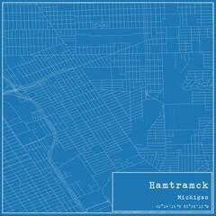 Blueprint US city map of Hamtramck, Michigan.