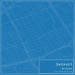 Blueprint US city map of Detroit, Michigan.