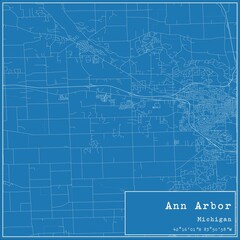 Blueprint US city map of Ann Arbor, Michigan.