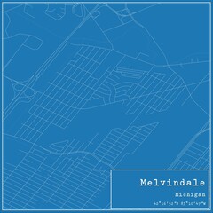 Blueprint US city map of Melvindale, Michigan.