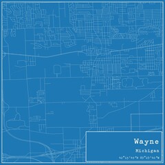 Blueprint US city map of Wayne, Michigan.