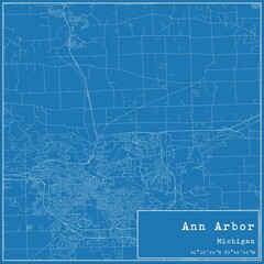 Blueprint US city map of Ann Arbor, Michigan.