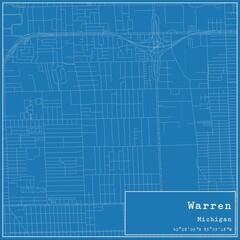 Blueprint US city map of Warren, Michigan.