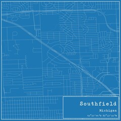 Blueprint US city map of Southfield, Michigan.