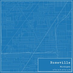 Fototapeta premium Blueprint US city map of Roseville, Michigan.