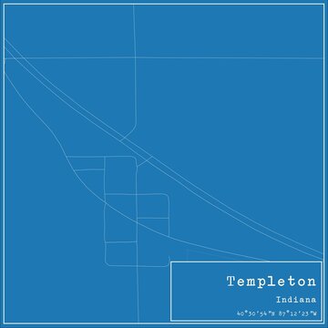 Blueprint US city map of Templeton, Indiana.