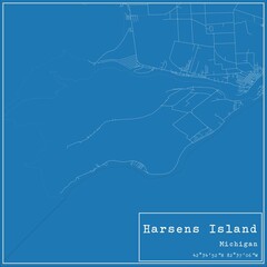 Blueprint US city map of Harsens Island, Michigan.