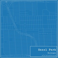 Blueprint US city map of Hazel Park, Michigan.