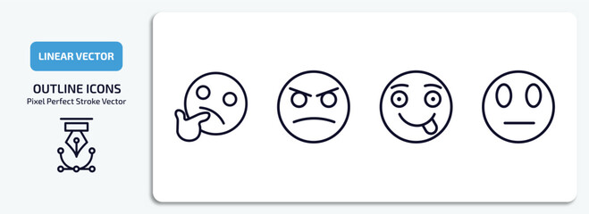 emoji outline icons set. emoji thin line icons pack included wondering emoji, angry tongue out suspicious vector.