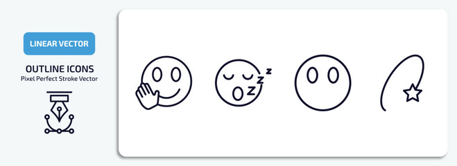 emoji outline icons set. emoji thin line icons pack included hello emoji, sleep without mouth, dizzy vector. © Farahim