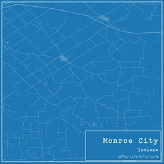 Blueprint US city map of Monroe City, Indiana.