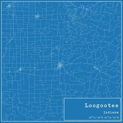 Blueprint US city map of Loogootee, Indiana.