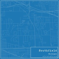 Blueprint US city map of Southfield, Michigan.