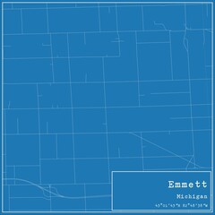 Blueprint US city map of Emmett, Michigan.