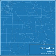 Blueprint US city map of Evanston, Indiana.