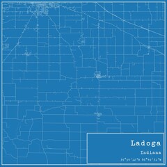 Blueprint US city map of Ladoga, Indiana.