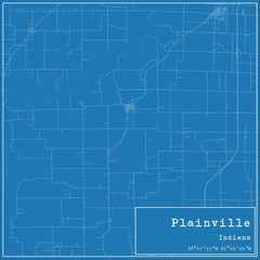Blueprint US city map of Plainville, Indiana.