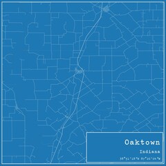 Blueprint US city map of Oaktown, Indiana.