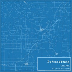 Blueprint US city map of Petersburg, Indiana.