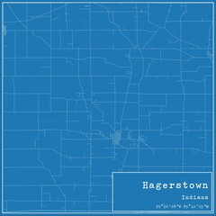 Blueprint US city map of Hagerstown, Indiana.
