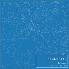 Blueprint US city map of Nashville, Indiana.