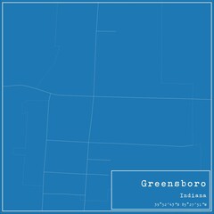 Blueprint US city map of Greensboro, Indiana.