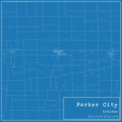 Blueprint US city map of Parker City, Indiana.