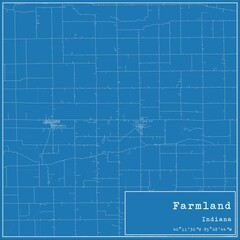 Blueprint US city map of Farmland, Indiana.