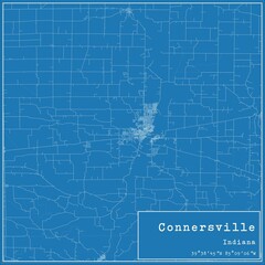 Blueprint US city map of Connersville, Indiana.