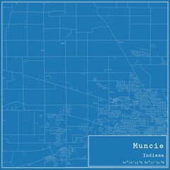 Blueprint US city map of Muncie, Indiana.