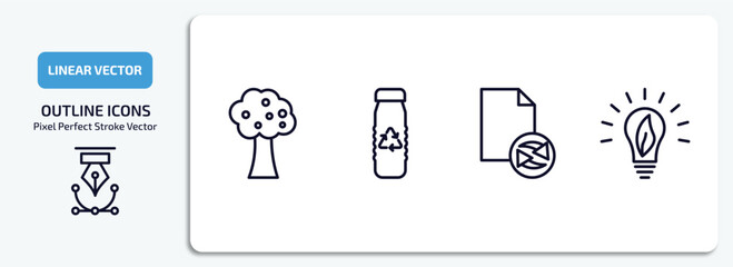 ecology outline icons set. ecology thin line icons pack included fruit tree, recycled bottle, recycled paper, eco bulb vector.