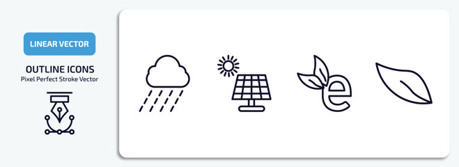 ecology outline icons set. ecology thin line icons pack included raining, solar energy, eco e, eco vector.