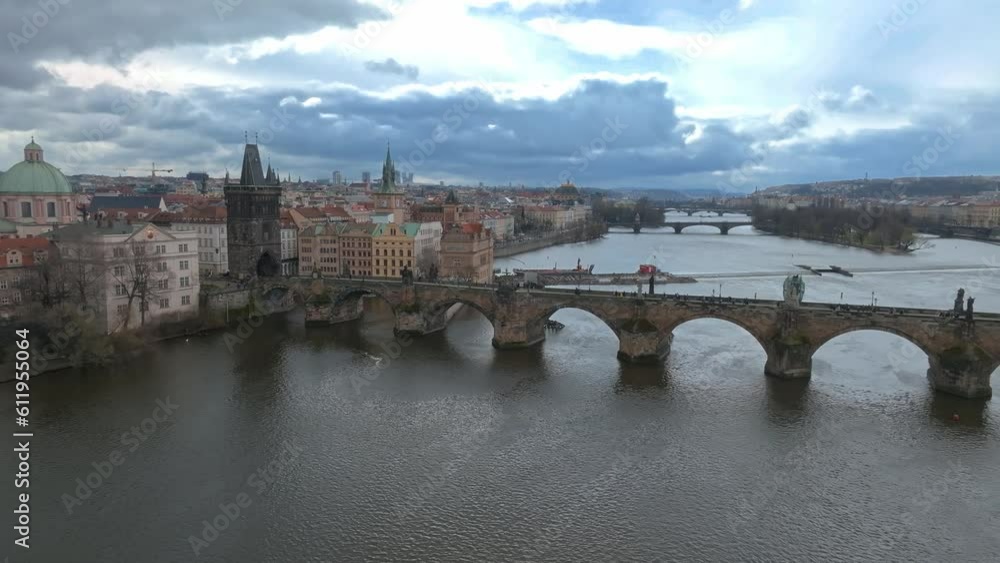 Canvas Prints scenic spring panoramic aerial view of the old town pier architecture and charles bridge over vltava