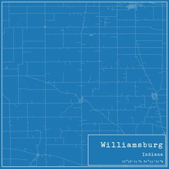 Blueprint US city map of Williamsburg, Indiana.