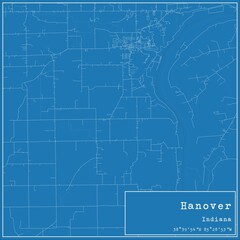 Blueprint US city map of Hanover, Indiana.