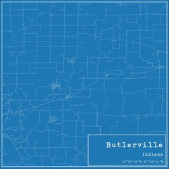 Fototapeta premium Blueprint US city map of Butlerville, Indiana.