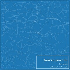 Fototapeta premium Blueprint US city map of Leavenworth, Indiana.