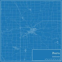 Blueprint US city map of Peru, Indiana.