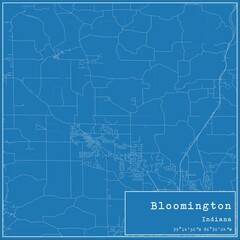 Blueprint US city map of Bloomington, Indiana.