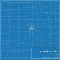 Blueprint US city map of Winchester, Indiana.