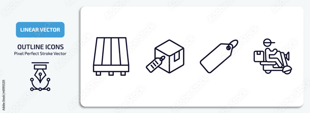 Aufkleber delivery and logistic outline icons set. delivery and logistic thin line icons pack included pallet,