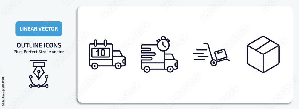 Poster delivery and logistic outline icons set. delivery and logistic thin line icons pack included deliver