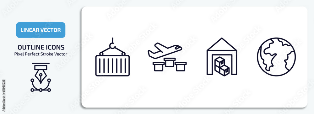 Poster delivery and logistic outline icons set. delivery and logistic thin line icons pack included contain