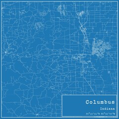Blueprint US city map of Columbus, Indiana.