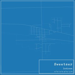 Fototapeta premium Blueprint US city map of Sweetser, Indiana.