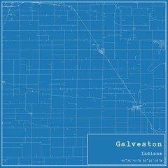 Blueprint US city map of Galveston, Indiana.