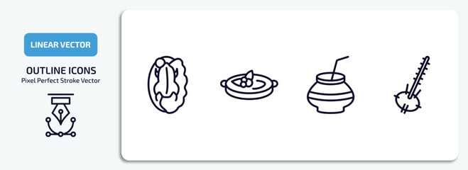 culture outline icons set. culture thin line icons pack included beijing roast duck, crema catalana, kalabas, kora vector. - obrazy, fototapety, plakaty