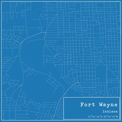Blueprint US city map of Fort Wayne, Indiana.